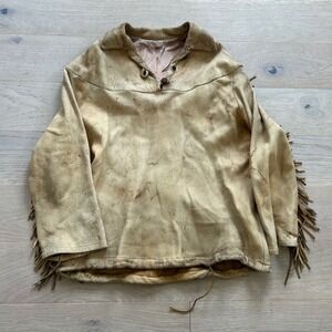 True Vintage Handmade Buckskin Leather Fringe Pullover Western Mountain Man